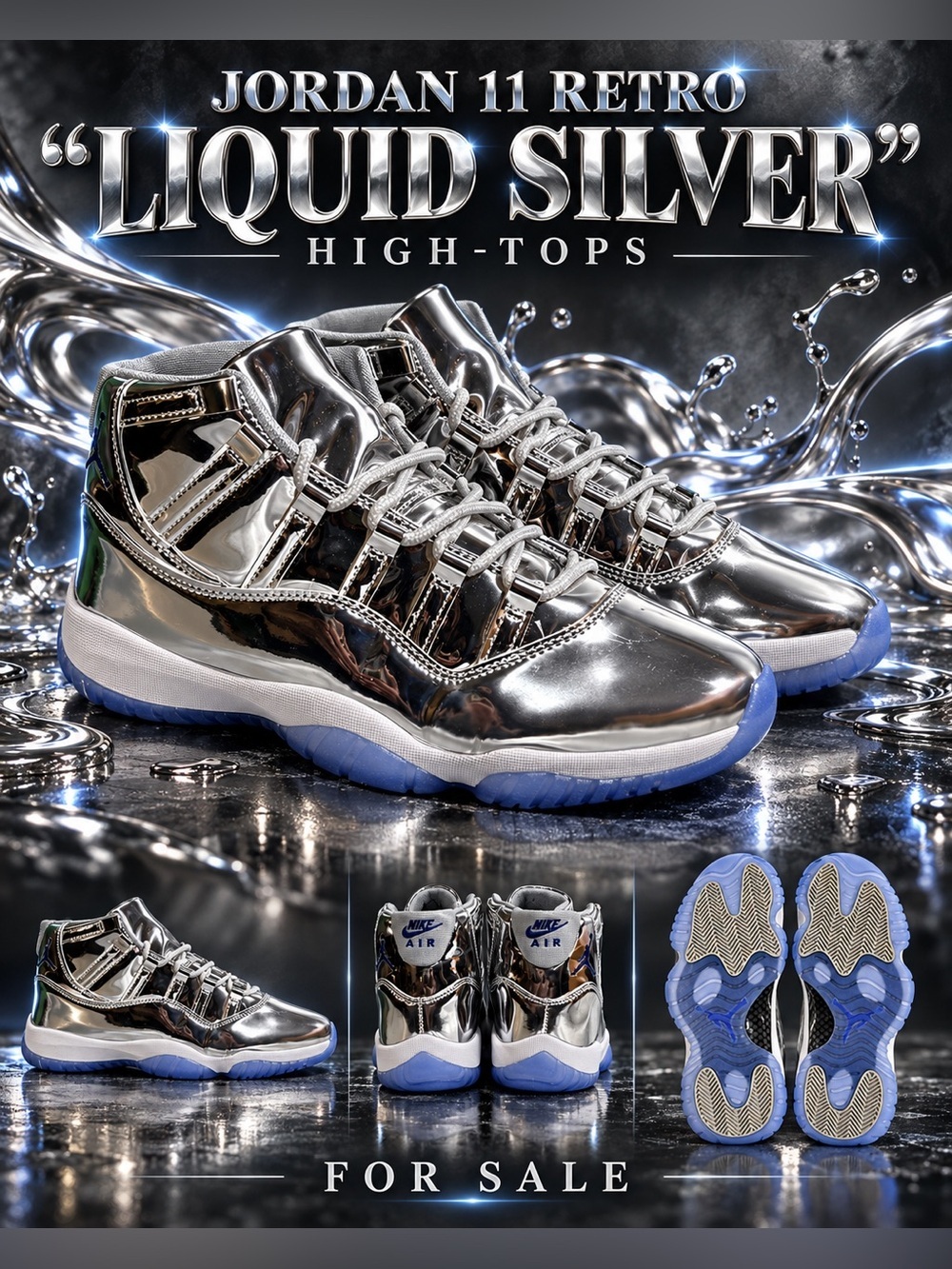 Jordan 11 “Liquid Silver” Athletic Shoes